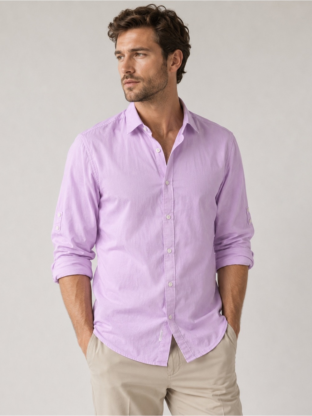 Calvin Klein Men’s Pink Long Sleeve Button Up Shirt Roll Tab Sleeves M Casual